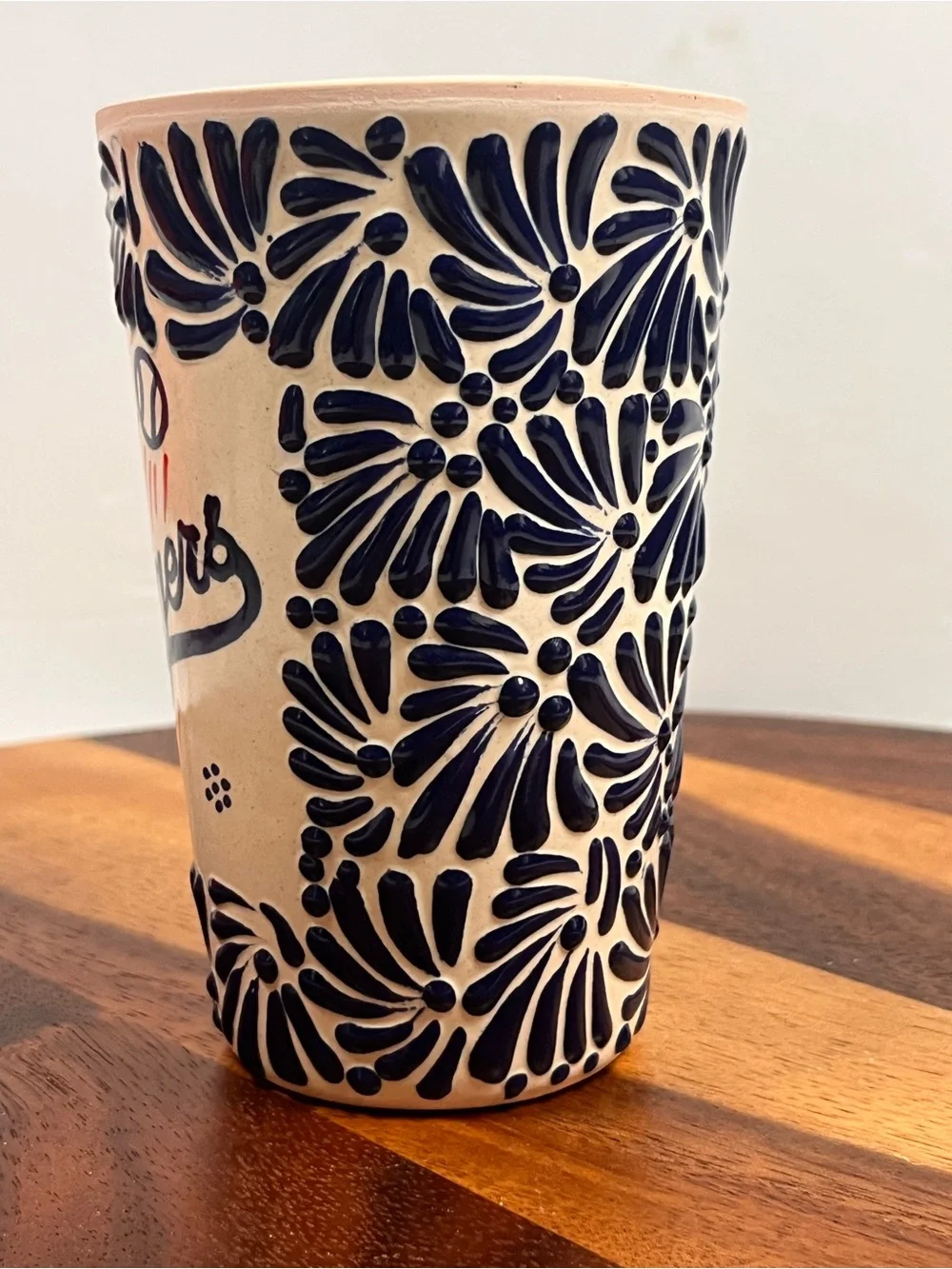Dodgers Ceramic Tumbler - Blue and Red Floral Design hand painted